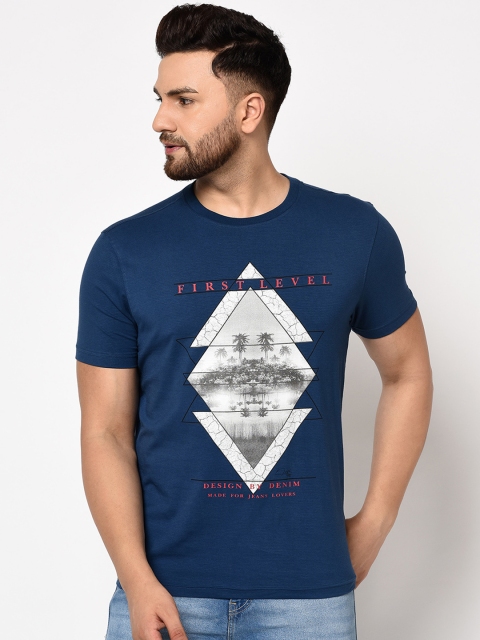 

98 Degree North Men Blue & Grey Printed Round Neck T-shirt