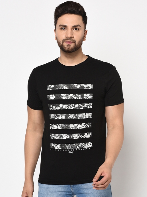 

98 Degree North Men Black & White Printed Round Neck T-shirt