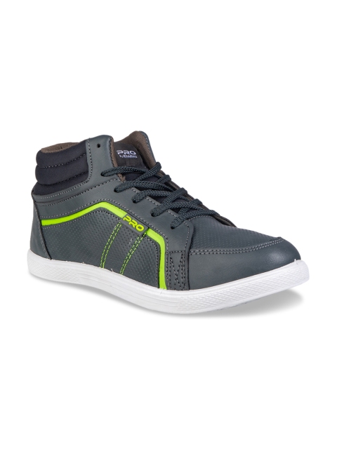 

Khadims Men Grey & Fluorescent Green Colourblocked Synthetic High-Top Sneakers