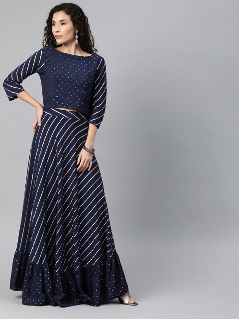 

Inddus Navy Blue Ready to Wear Lehenga with Blouse