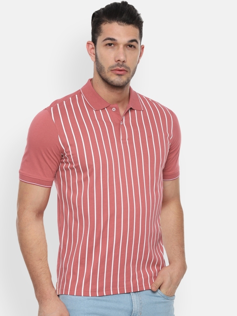 

Louis Philippe Men Pink Striped Polo Collar T-shirt