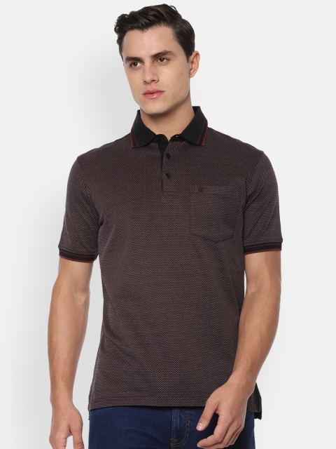 

Louis Philippe Men Brown Self Design Polo Collar T-shirt