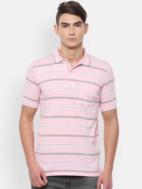 

Louis Philippe Men Pink & Grey Striped Polo Collar T-shirt