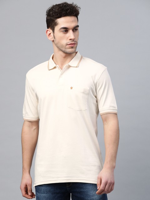 

Louis Philippe Men Beige Pure Cotton Solid Polo Collar T-shirt