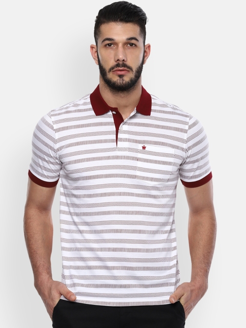 

Louis Philippe Men White & Brown Striped Polo Collar T-shirt