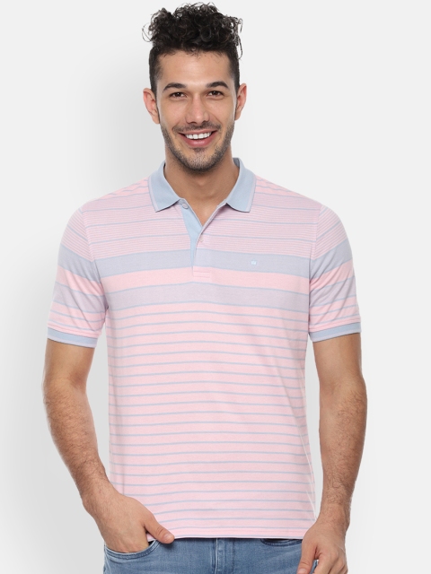 

Louis Philippe Men Pink & Blue Striped Polo Collar T-shirt