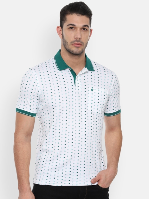 

Louis Philippe Men White & Green Printed Polo Collar T-shirt