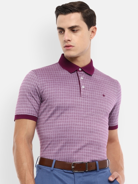 

Louis Philippe Men Purple Checked Polo Collar T-shirt