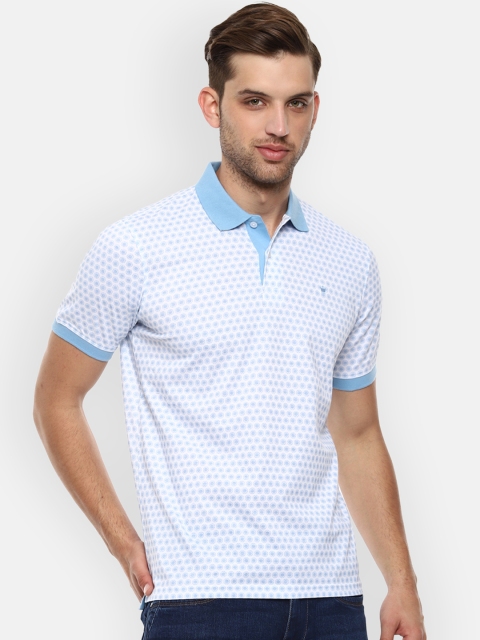 

Louis Philippe Men White & Blue Printed Polo Collar T-shirt