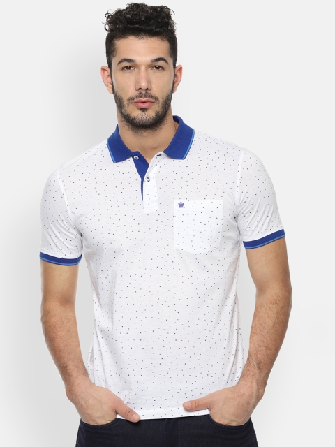

Louis Philippe Men White Blue Printed Polo Collar Pure Cotton T-shirt