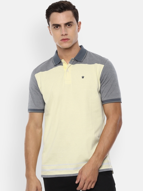 

Louis Philippe Men Yellow & Grey Colourblocked Polo Collar T-shirt