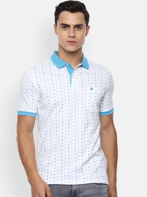 

Louis Philippe Men White Blue Printed Polo Collar Pure Cotton T-shirt