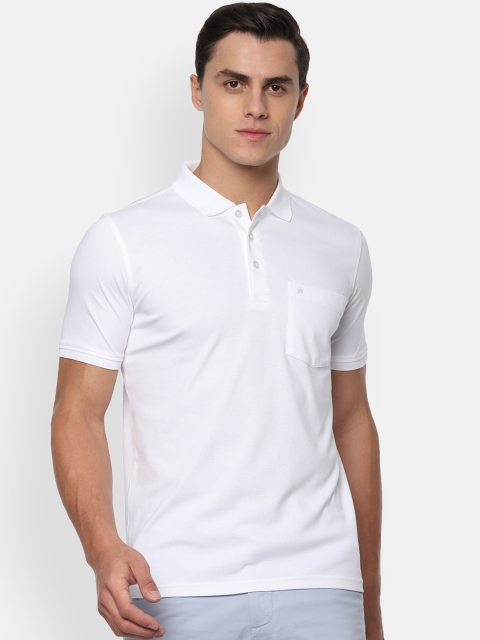 

Louis Philippe Men White Solid Polo Collar Pure Cotton T-shirt