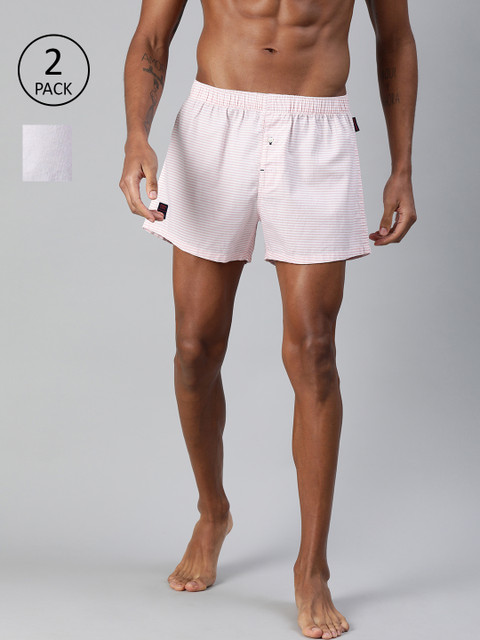 

THE BEAR HOUSE Men Pack of 2 Pink & White Striped Pure Cotton Boxers TBH-BLISS