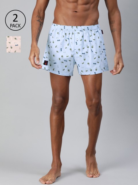 

THE BEAR HOUSE Men Pack of 2 Pink & Blue Printed Pure Cotton Boxers TBH-OSTRICH