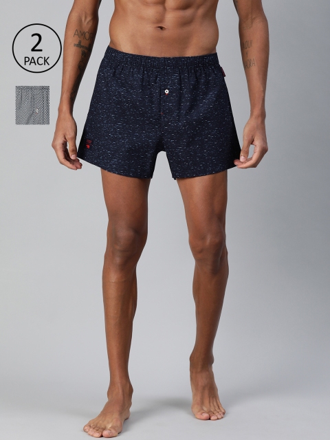 

THE BEAR HOUSE Men Pack of 2 Navy Blue & White Printed Pure Cotton Boxers TBH-PALAZO