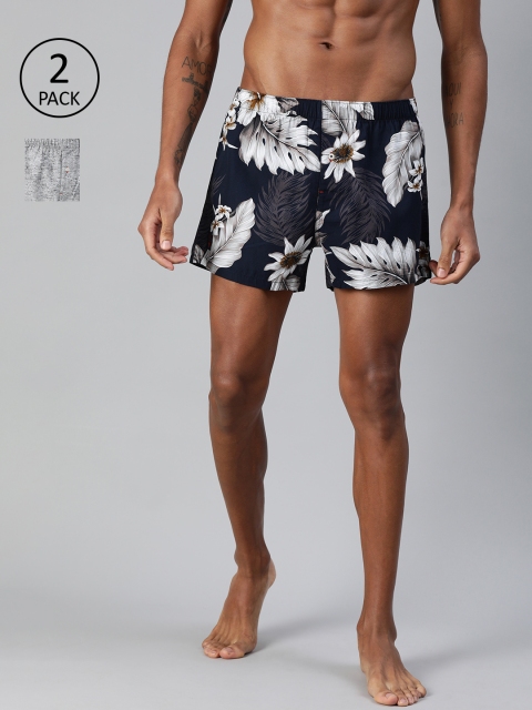 

THE BEAR HOUSE Men Pack of 2 Navy Blue & Grey Printed Pure Cotton Boxers TBH-REGUS