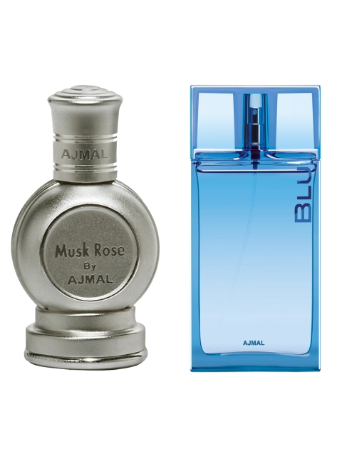 

Ajmal Unisex Set of Musk Rose Attar 12 ml & Blu EDP Perfume 90 ml, Blue