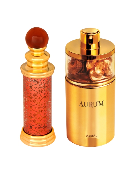 

Ajmal Set of Unisex Classic Oud Concentrated & Women Aurum Fruity EDP, Gold