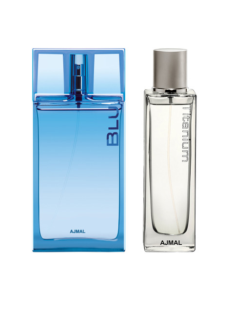 

Ajmal Men Set of 2 Blu EDP 90ML & Titanium EDP 100ML Perfume Scent for Skin, Blue