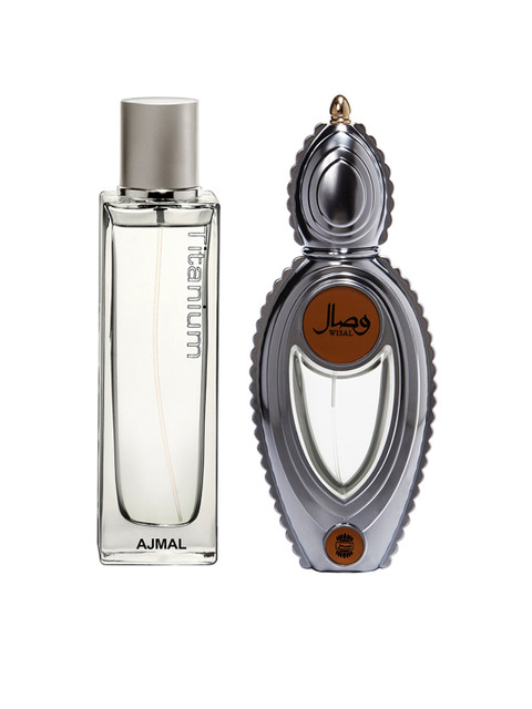 

Ajmal Unisex Set Of 2 Wisal EDP 50ml & Titanium EDP 100ml Perfume Scent for Skin, Gold