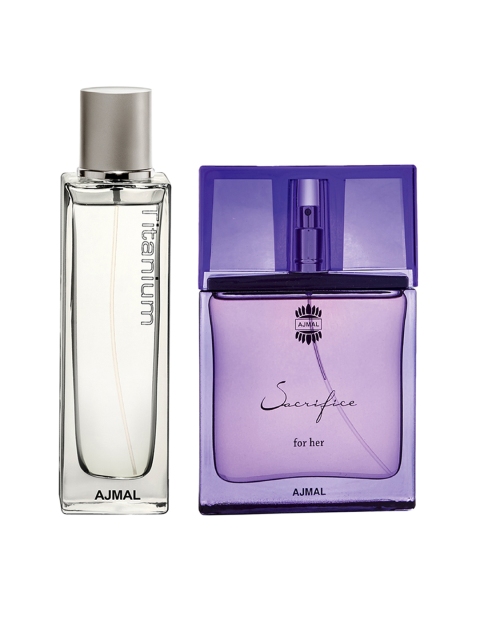 

Ajmal Unisex Set Of 2 Sacrifice for Her 50ml & Titanium EDP Perfume Scent for Skin 100ml, Purple