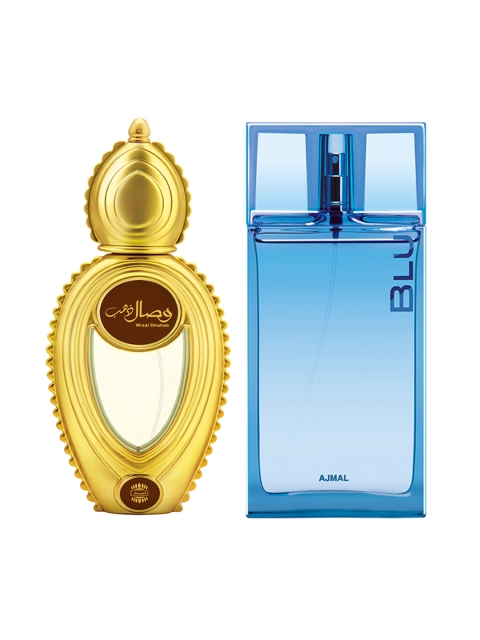 

Ajmal Unisex Set Of 2 Wisal Dhahab EDP 50ML & Blu EDP 90ML Perfume Scent for Skin, Brown