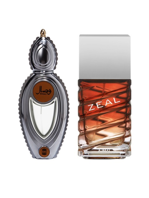 

Ajmal Unisex Set of Wisal EDP 50 ml & Zeal EDP 100 ml Perfume, Gold