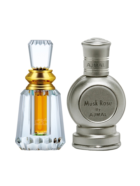 

Ajmal Unisex Set Of 2 Perfume Musk Rose CP 12ml & Oud Mukhallat CP Attar Alcohol Free 6ml, Gold