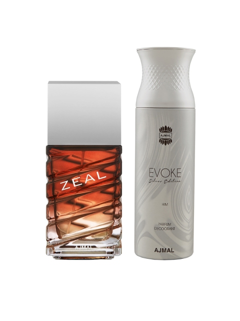 

Ajmal Men Set Of 2 Zeal EDP Perfume for Skin 100ML & Evoke Silver Edition Deodorant 200ML, Maroon