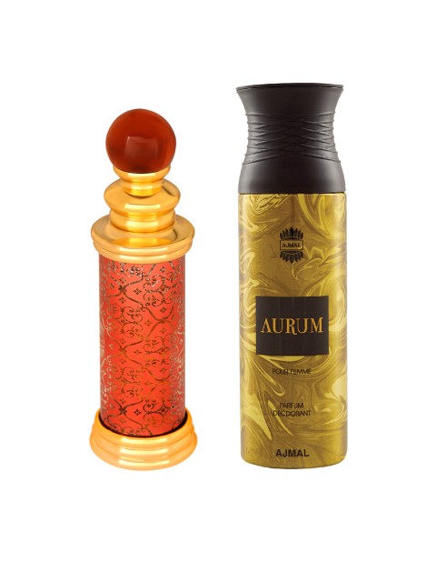 

Ajmal Unisex Set of2 ClassicOud Attar Alcohol Free 10ml & Aurum Deodarant Body Spray 200ml, Orange