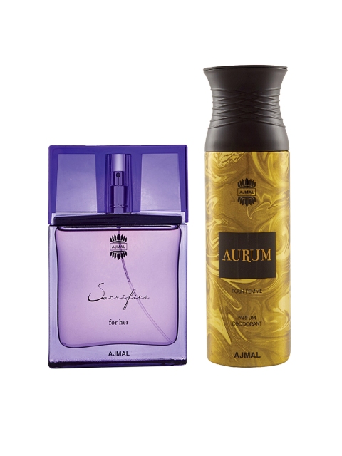

Ajmal Unisex Set Of2 Sacrifice for Her EDP Perfume for skin 50ML & Aurum Deodorant 200ML, Purple