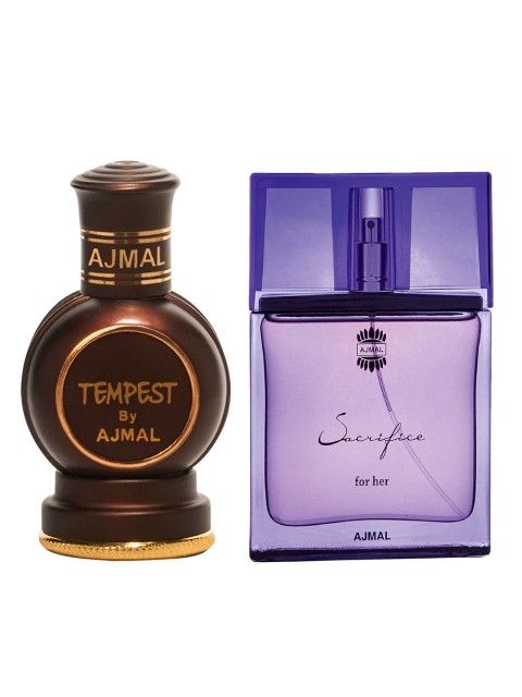 

Ajmal Unisex Set of 2 Sacrifice for Her EDP Perfume for skin 50ml & Tempest CP 12ml Attar, Purple