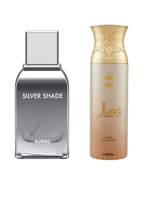 

Ajmal Men Set Of 2 SilverShade EDP Perfume for Skin 100ML & Wisal Deodorant Spray 200ML, Silver