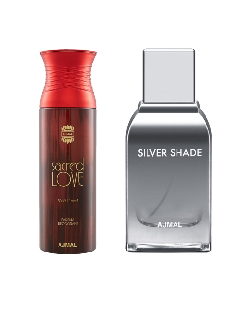 

Ajmal Men Set Of 2 Silver Shade EDP Perfume for Skin 100ML & Sacred Love Deodorant 200ML