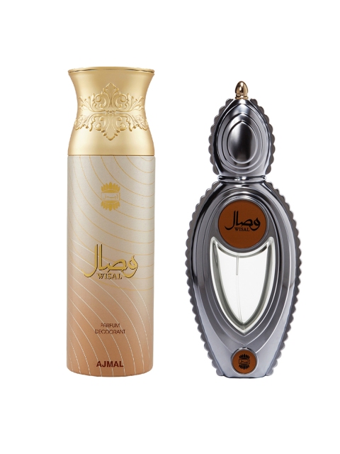 

Ajmal Unisex Set Of 2 Wisal EDP Perfume Scent for skin 50ML & Wisal Deodorant Spray 200ML, Gold