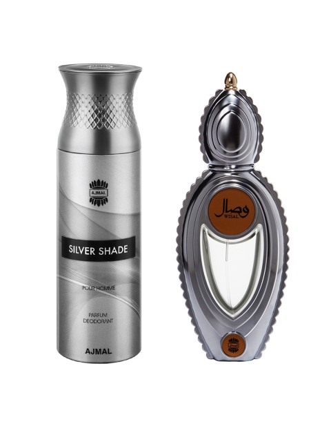 

Ajmal Unisex Set Of 2 Wisal EDP Perfume 50ML & Silver Shade Dhahab Deodorant 200ML, Gold