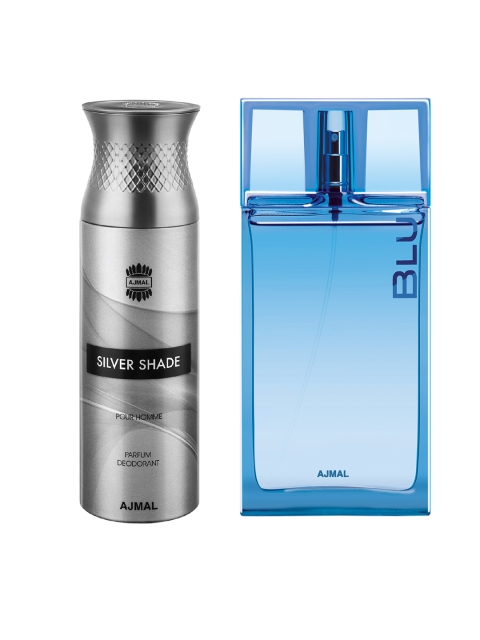 

Ajmal Set of Men Blu Citrus EDP & Silver Shade Parfum Deodorant (90ml+200ml), Blue