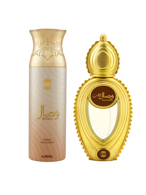 

Ajmal Set of Men Wisal Dhahab EDP & Women Wisal Perfume Deodorant (50ml+200ml), Brown