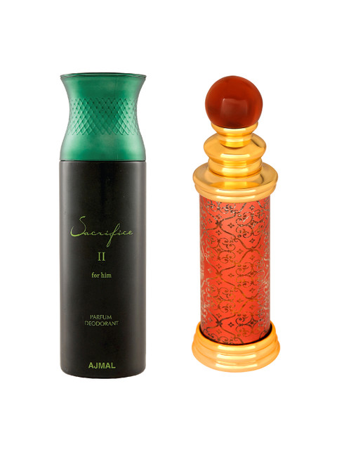 

Ajmal Unisex Set of 2 Classic Oud Attar 10ml & Sacrifice II for Him Deo 200ml, Orange