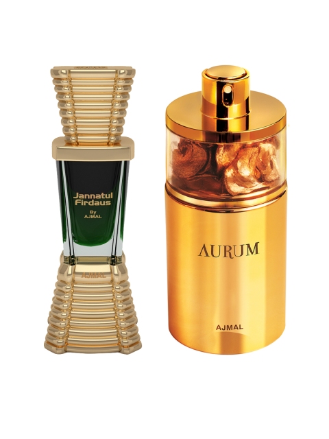 

Ajmal Set of Aurum Fruity EDP & Jannatul Firdaus Oriental Perfume, Gold