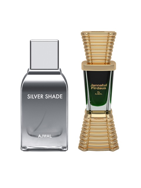 

Ajmal Unisex Set of2 Silver Shade EDP Perfume for Skin 100ml & Jannatul Firdaus Attar 10ml