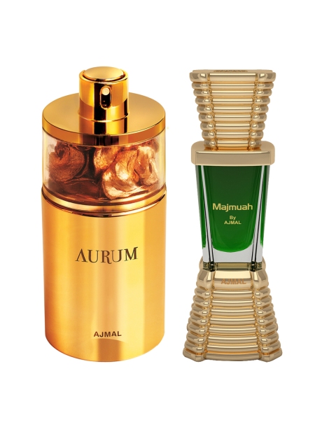 

Ajmal Set of Aurum Fruity EDP & Majmua Concentrated Oriental Perfume, Gold