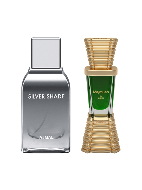

Ajmal Unisex Set of 2 Silver Shade EDP Perfume Scent for Skin 100ml & Majmua Attar 10ml