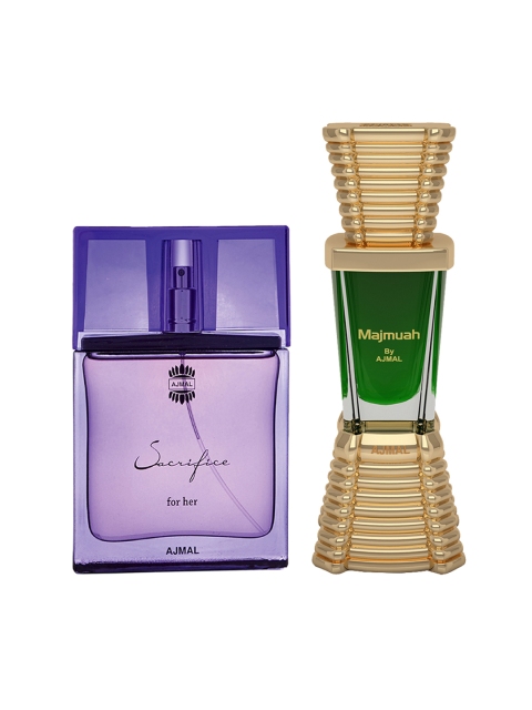 

Ajmal Unisex Set of2 Sacrifice for Her EDP Perfume Scent for skin 50ml & Majmua Attar 10ml, Purple