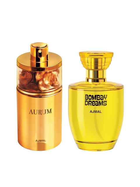 

Ajmal Unisex Set of 2 Aurum EDP 75ML & Bombay Dreams EDP 100ML Perfume Scent for Skin, Gold