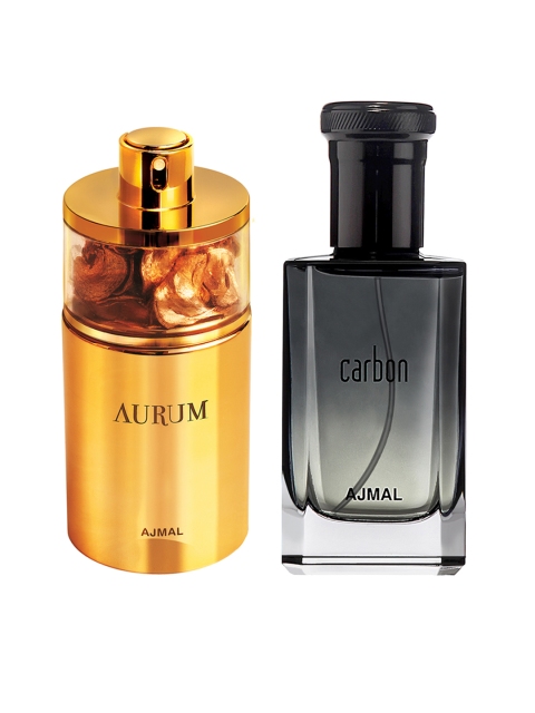 

Ajmal Unisex Set of 2 Aurum EDP 75ML & Carbon EDP 100ML Perfume Scent for skin, Gold