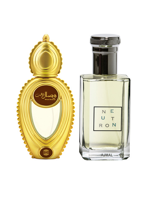 

Ajmal Unisex Set Of 2 Wisal Dhahab 50ml & Silver Neutron EDP 100ml Perfume Scent for Skin, Brown
