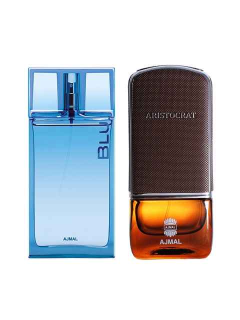 

Ajmal Men Set of 2 Blu EDP 90ml & Aristocrat EDP 75ml Perfume Scent for skin, Brown