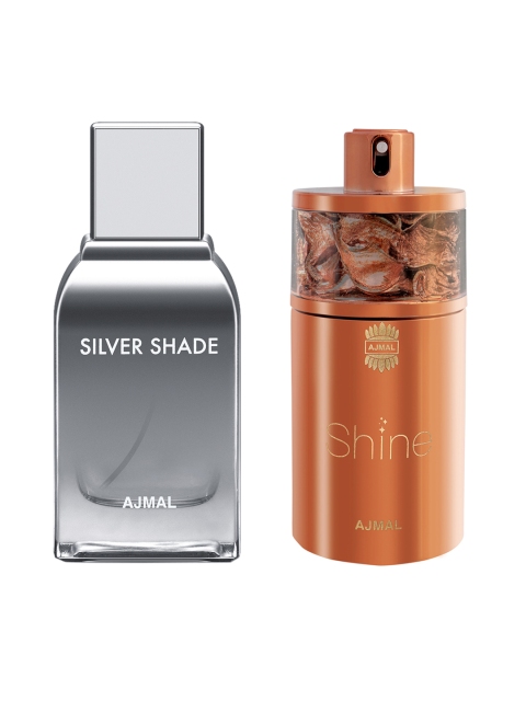 

Ajmal Unisex Set of 2 Shine EDP 75ML & SilverShade EDP 100ML PerfumePerfume Scent for Skin, Brown